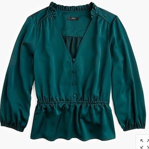 Green V neck button detail peplum top